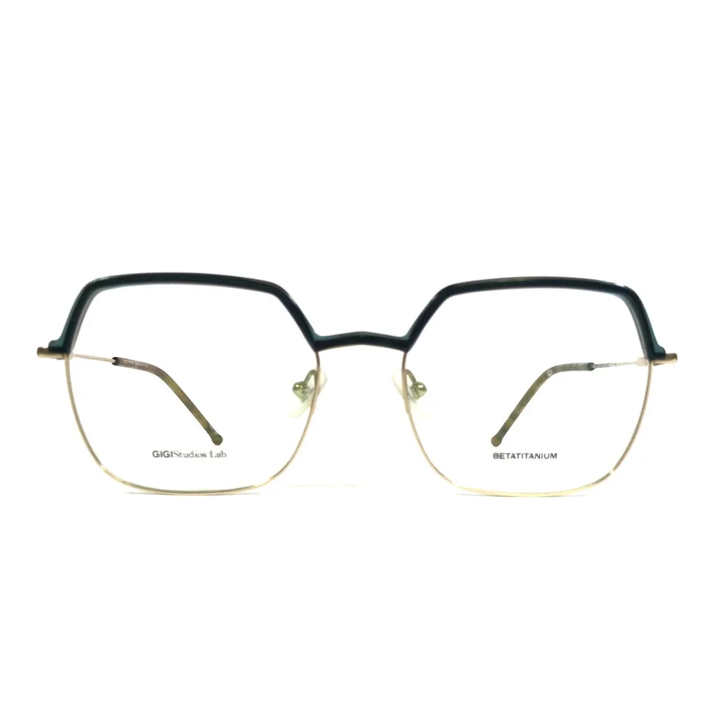 Gigi Studios Eyeglasses Frame OBA 8084/7 Green Gold Geometric Hexagon 54-18-140